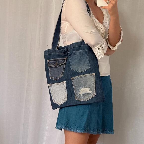 ✿ Handmade Patchwork Denim Tote Bag ✿
